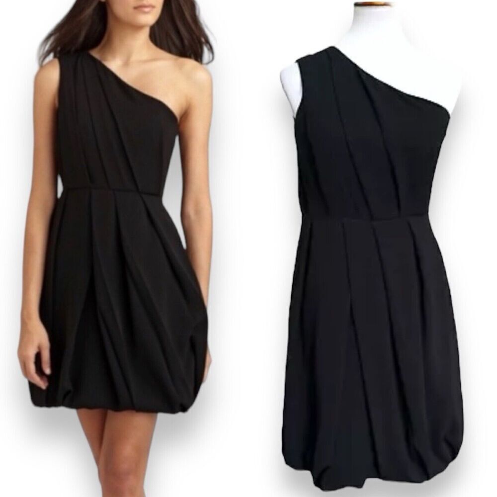 Shoshanna Womens Mini Dress Black Bubble Hem Ruched Pleated Lined Zip LBD 6